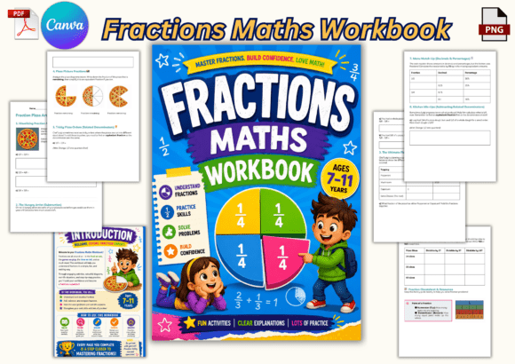 Fractions Maths Workbook for Kids