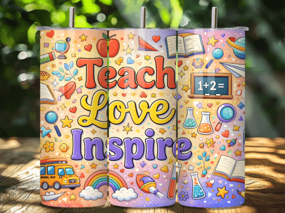 Teach Love Inspire Back School Tumbler Design