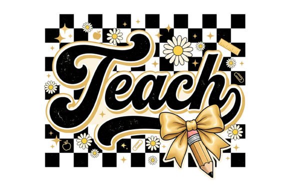 Teach Teacher Pencil Bow Design: A Playful Typography Solution